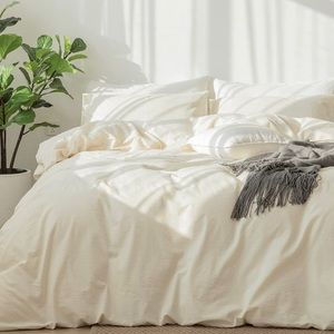 NEW MooMee Bedding Queen Duvet Cover Set (100% Washed Cotton Linen Like Texture)